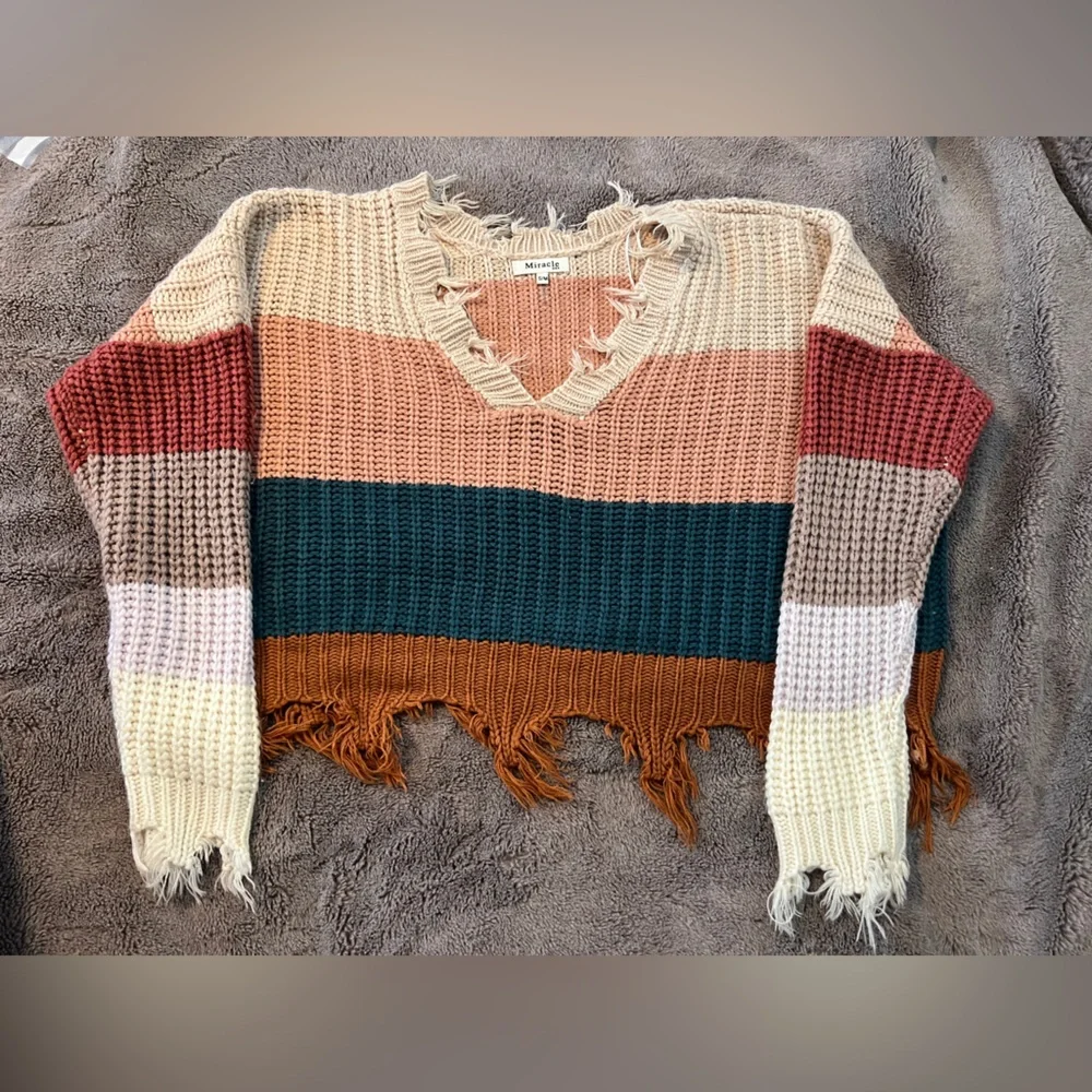 Nanamacs miracle distressed multicolor sweater top size S